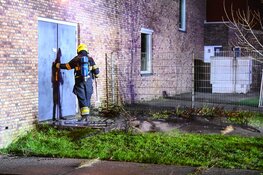 Stapel kerstbomen in brand tegen sporthal in Broekpolder