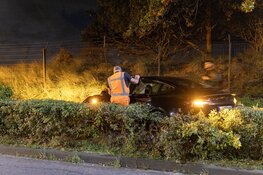 Tesla door heg tegen hekwerk na mislukte inhaalactie in Zandvoort