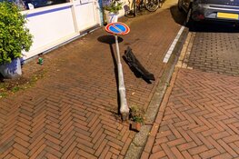 Auto rijdt verkeersbord uit de grond in Haarlem, bestuurder spoorloos