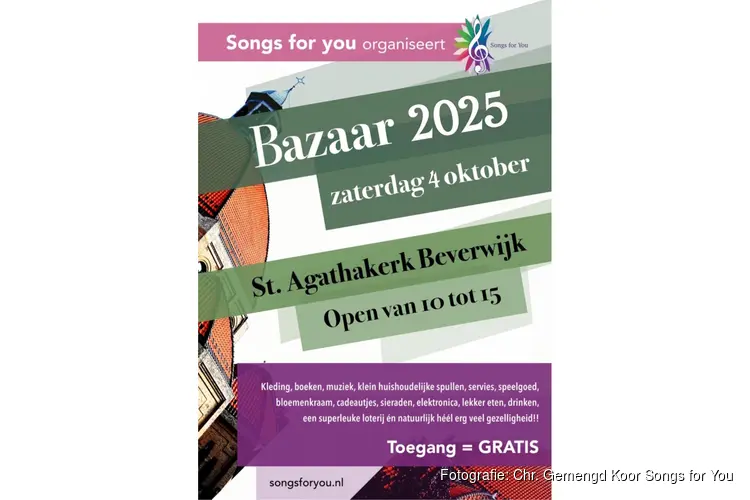 Jaarlijkse bazaar Songs for You op zaterdag 4 oktober