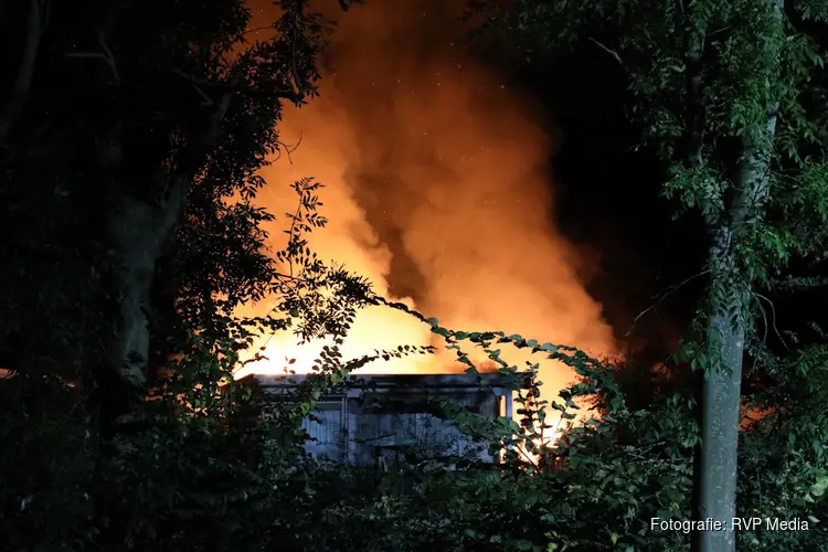 Metershoge vlammen bij brand op Volkstuincompex in Velsen-Noord